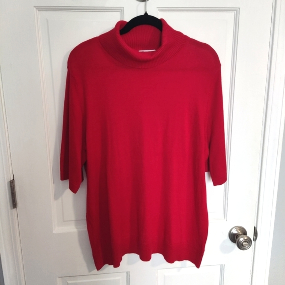 Hampshire Studio Womens Plus 2X Red Ribbed Cowl Neck Top Half Sleeve